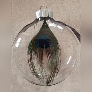 GUC Glass Ornament With Real Peacock Feather